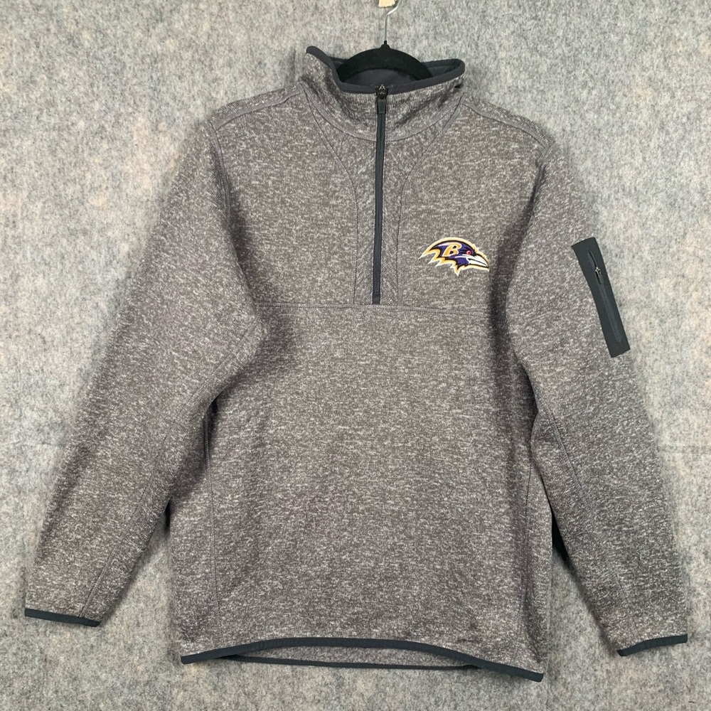 Antigua Men's Sz L Gray Thick Baltimore Ravens Fortune 1/4-Zip Pullover Jacket